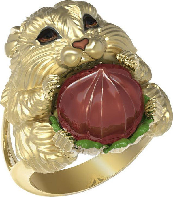 Кольцо из лимонного золота c эмаль