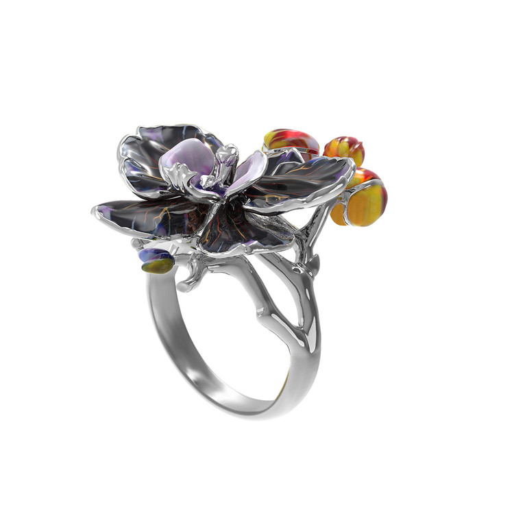 Кольцо из белого золота c эмаль