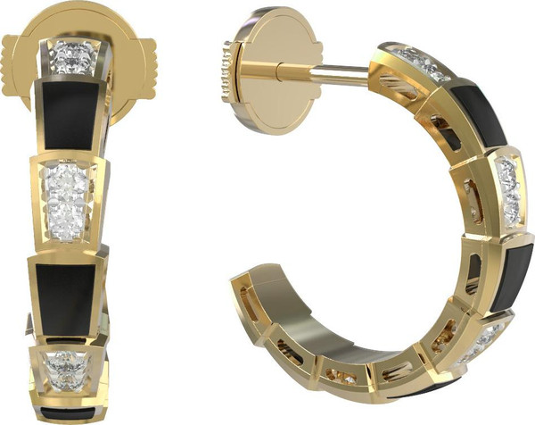 Серьги из лимонного золота c бриллиантами и ониксом