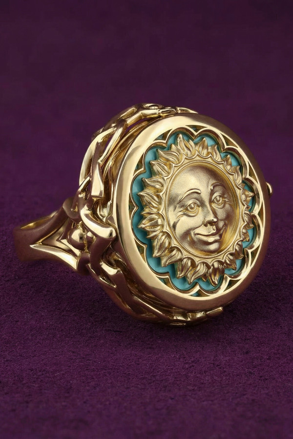 Кольцо из лимонного золота c бирюзой и лазуритом