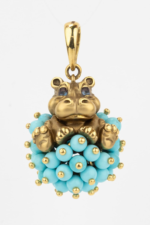 Подвеска из лимонного золота c эмалью и бирюзой