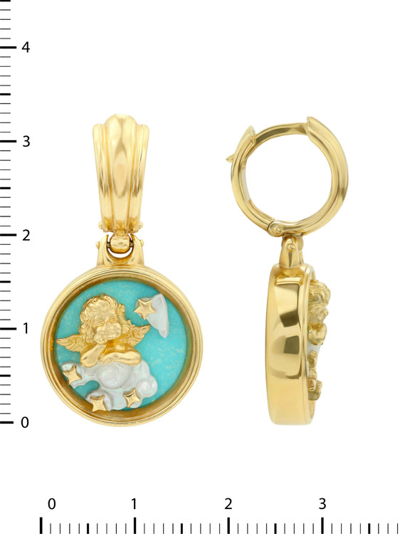 Серьги из лимонного золота c бирюзой и перламутром