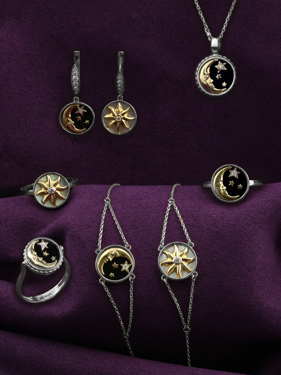 Кольцо из белого золота c бриллиантами и перламутром