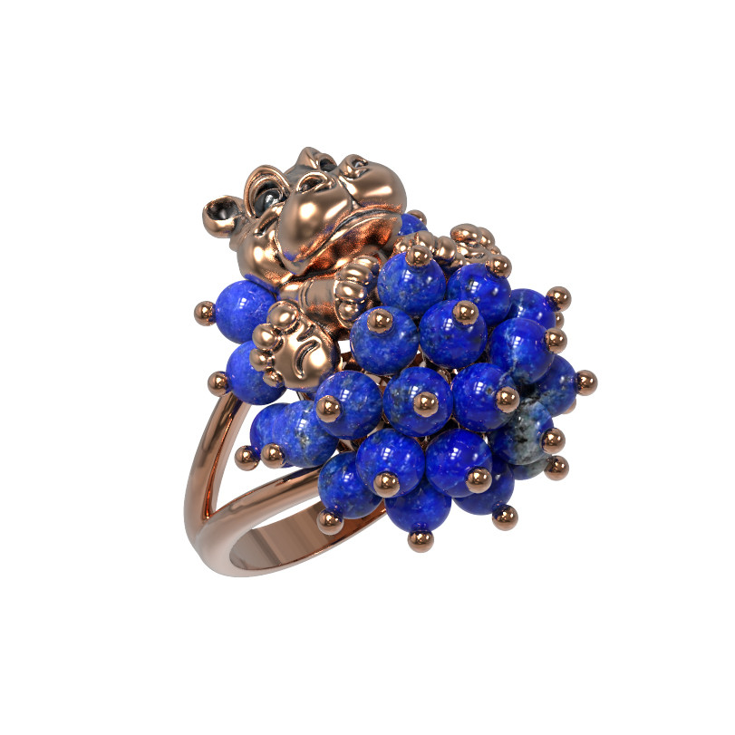 Кольцо из золота c эмалью и лазуритом