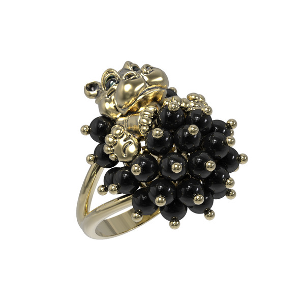 Кольцо из лимонного золота c эмалью и ониксом