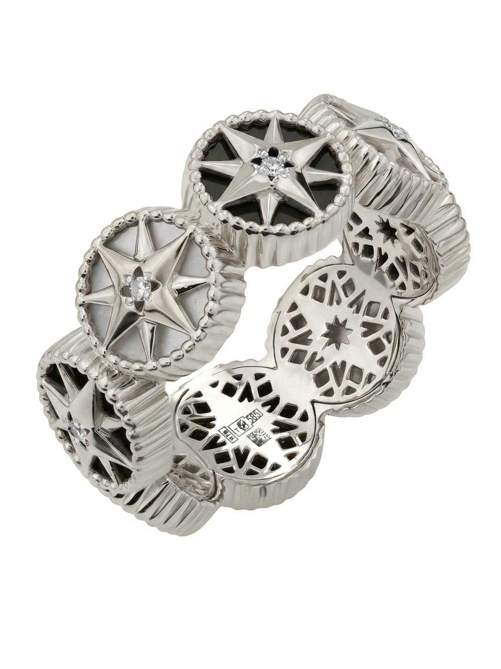 Кольцо из белого золота c бриллиантами, ониксом и перламутром