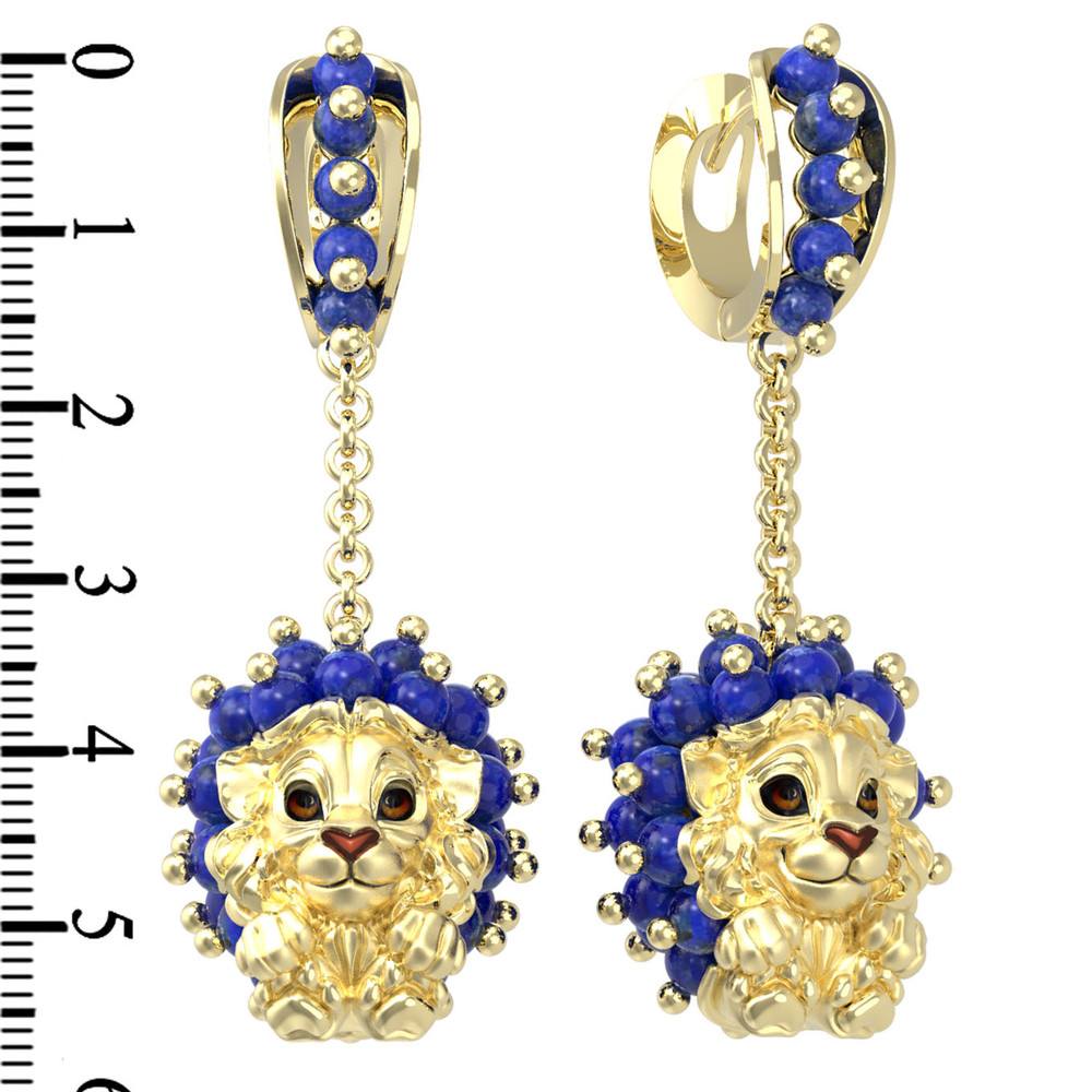 Серьги из лимонного золота c эмаль и лазуритом