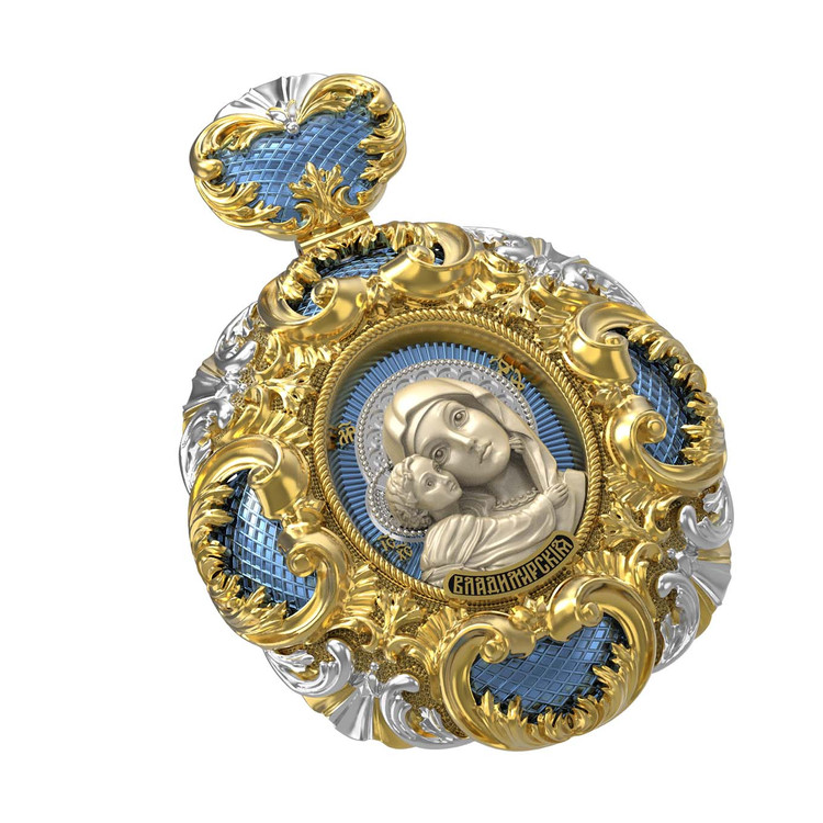 Образок из лимонного золота c эмалью и бивнем мамонта