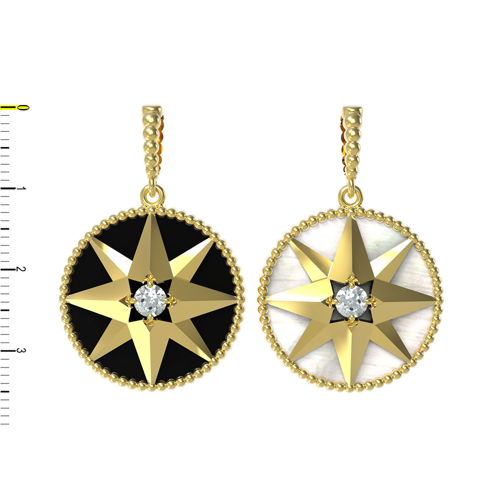 Подвеска из лимонного золота c фианитом, ониксом и перламутром