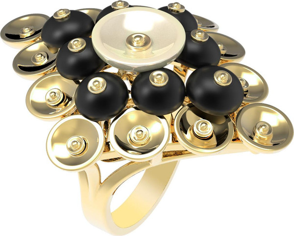 Кольцо из лимонного золота c ониксом и перламутром