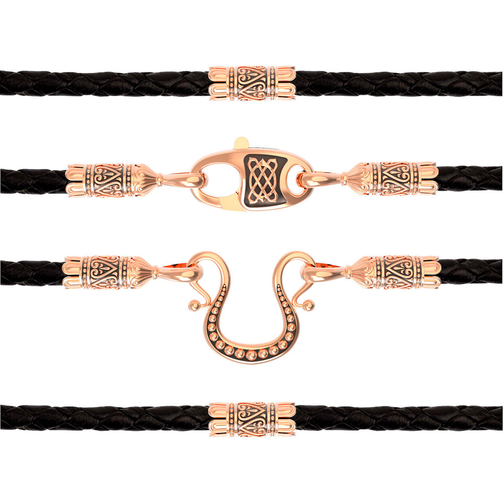 Гайтан из золота c кожаным шнурком