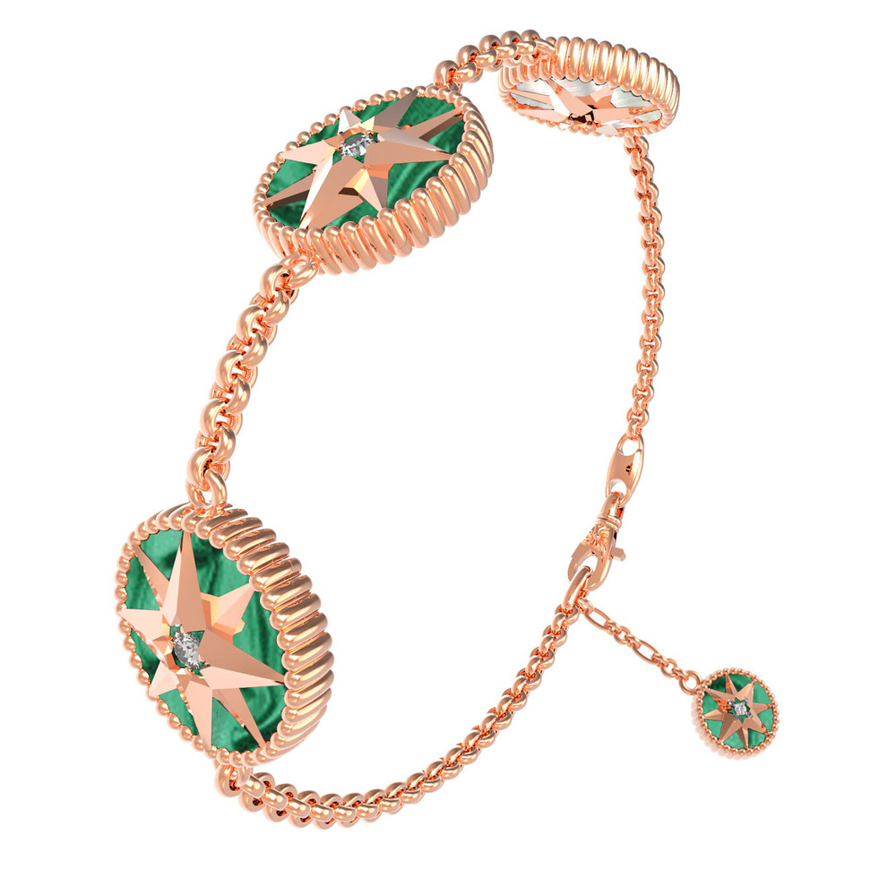 Браслет из золота c фианитом, малахитом и перламутром