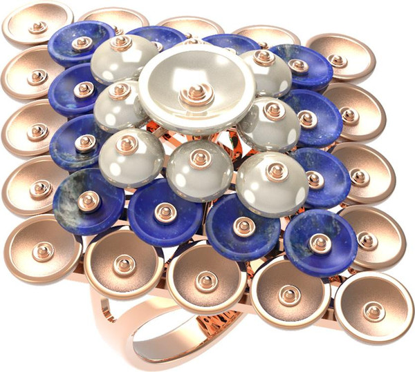 Кольцо из золота c лазуритом и перламутром