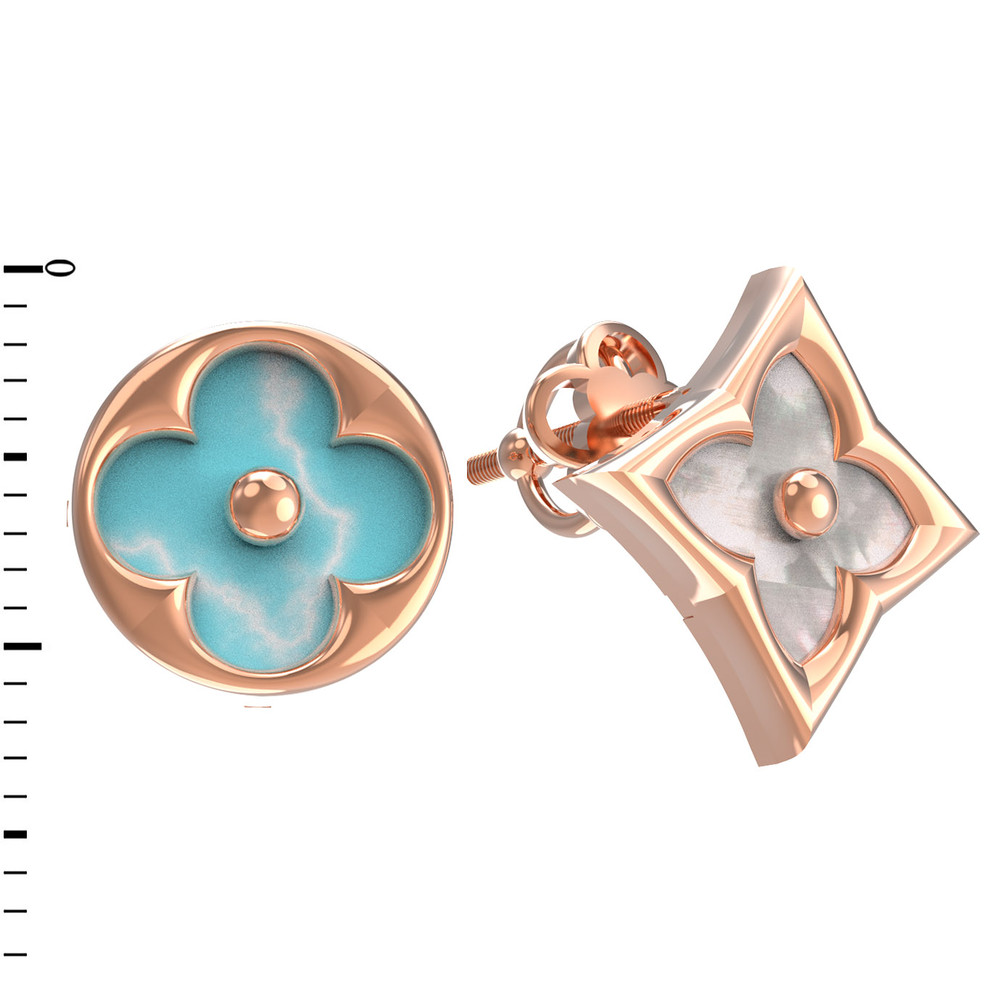 Серьги из золота c бирюзой и перламутром