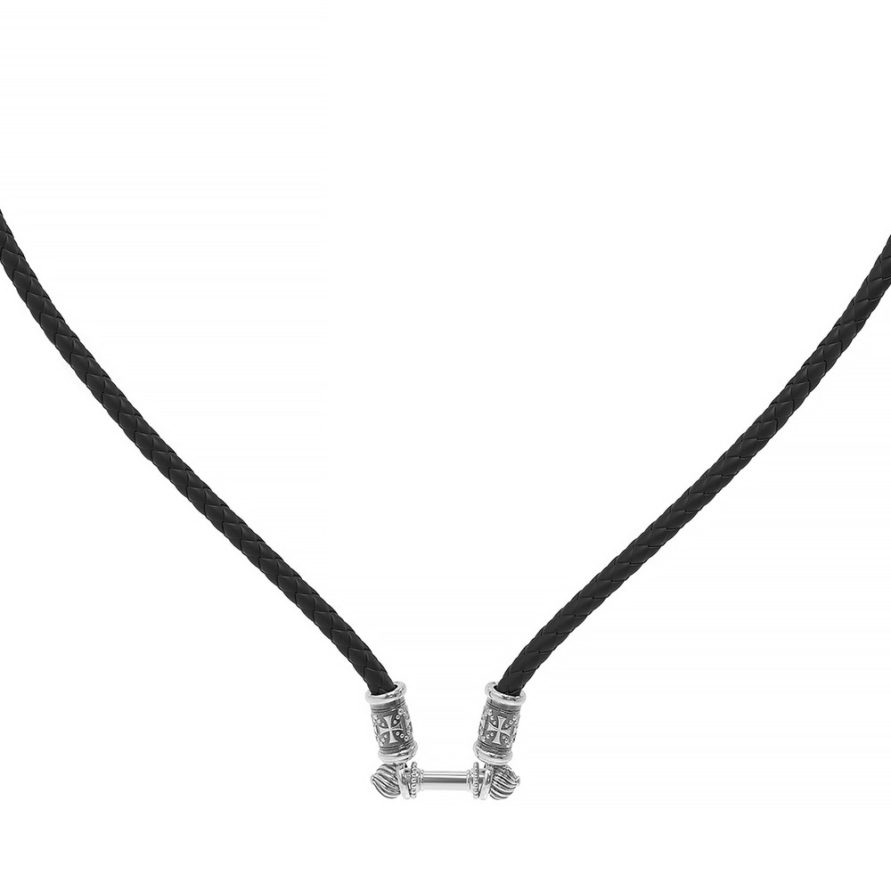 Гайтан из белого золота c кожаным шнурком