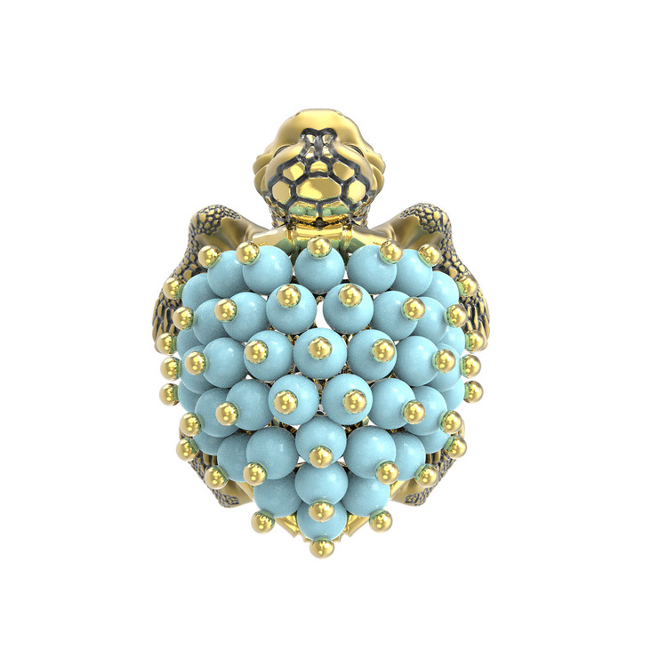 Кольцо из лимонного золота c эмалью и бирюзой