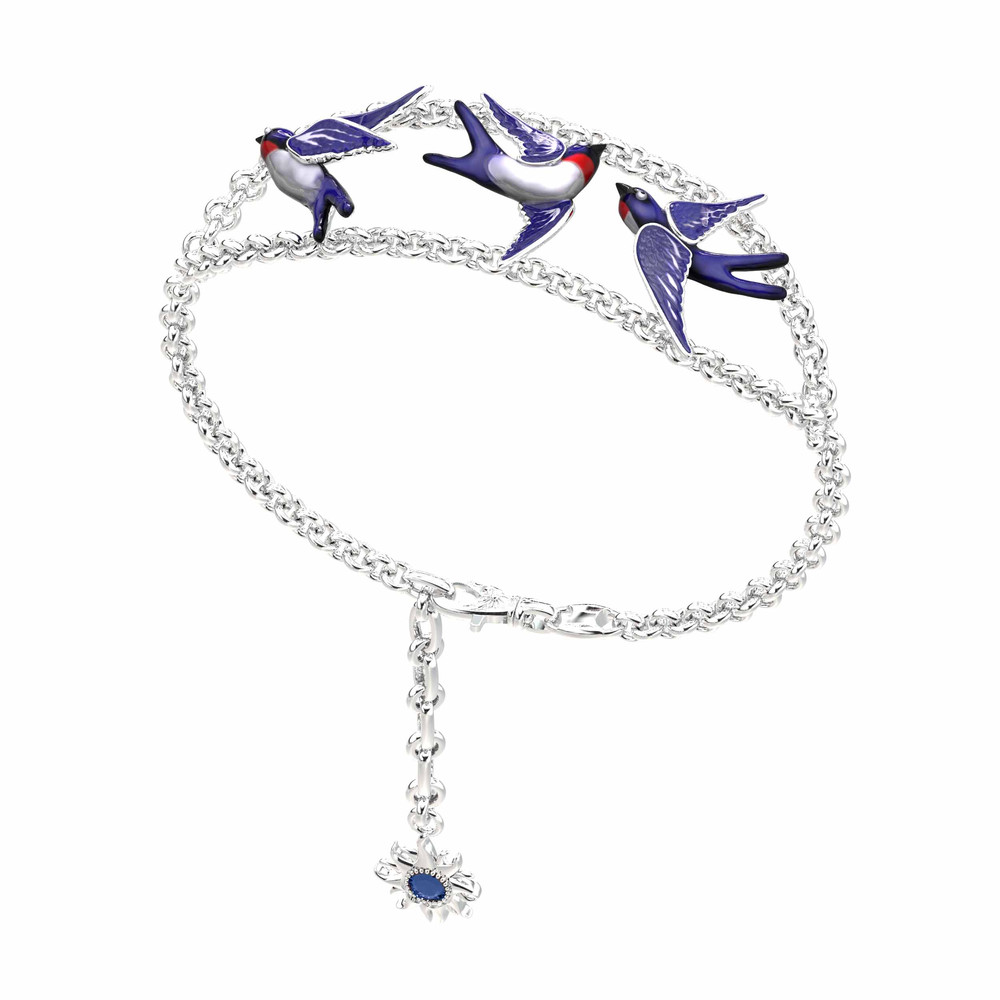 Браслет из белого золота c эмалью и сапфиром