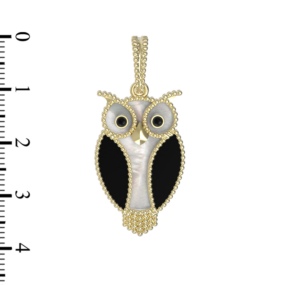 Подвеска из лимонного золота c эмалью, ониксом и перламутром