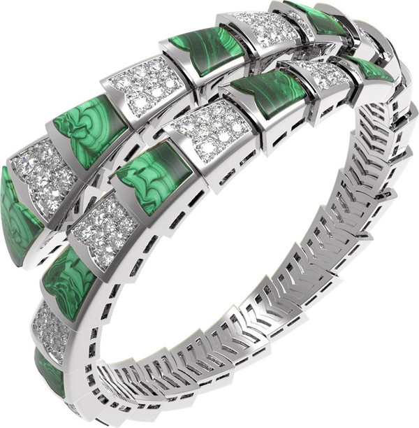 Браслет из белого золота c бриллиантами и малахитом