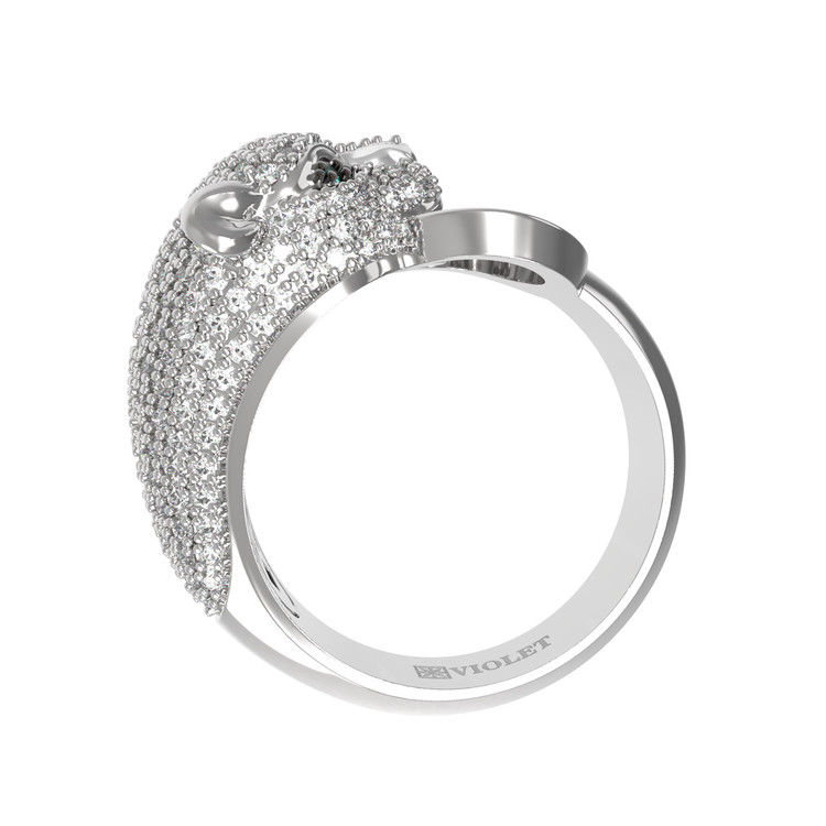 Кольцо из белого золота c бриллиантами и изумрудом