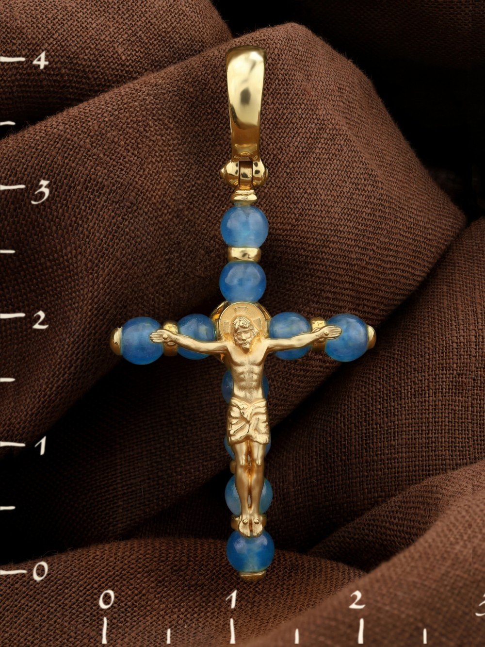 Крест из лимонного золота c жадеитом