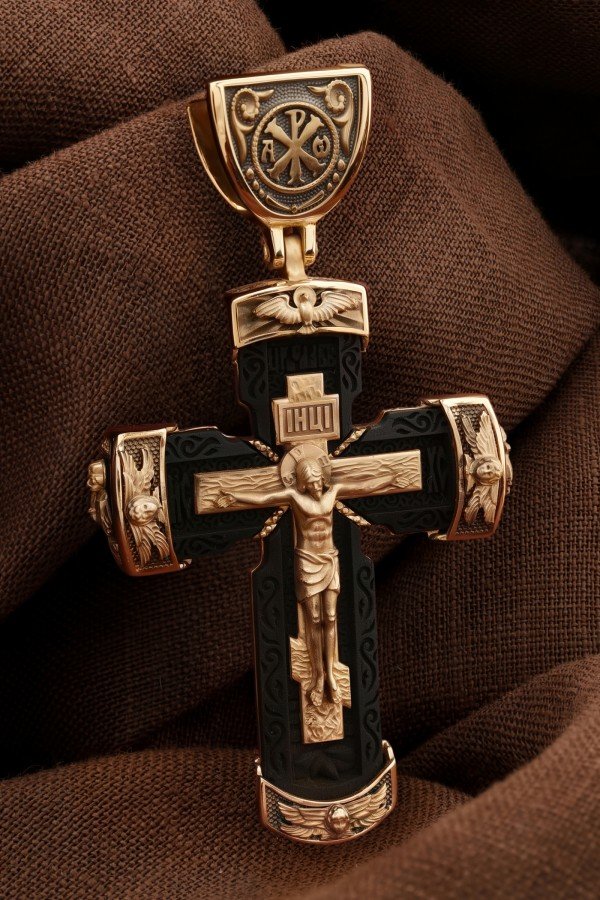 Крест из золота c эбеновым деревом