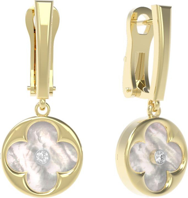 Серьги из лимонного золота c бриллиантами и перламутром
