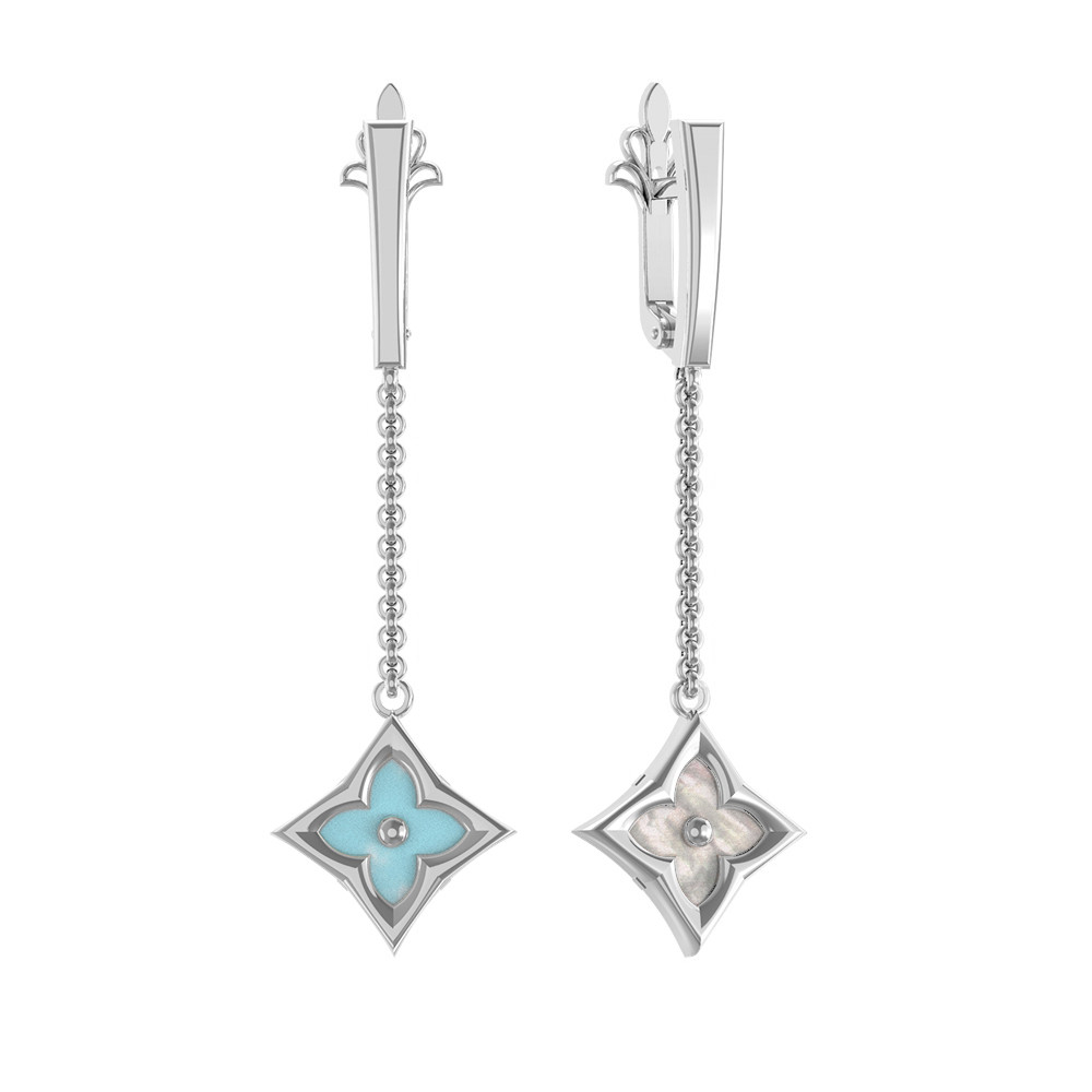 Серьги из белого золота c бирюзой и перламутром