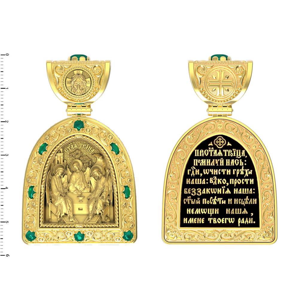 Образок из лимонного золота c эмаль и хризопразом