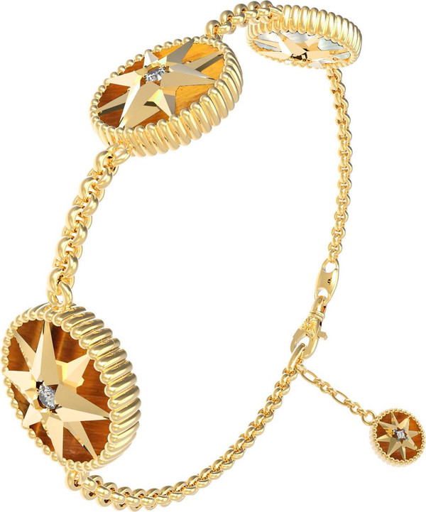 Браслет из лимонного золота c фианитом, тигровым глазом и перламутром