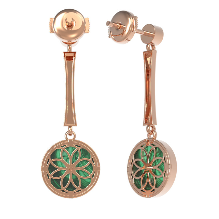 Серьги из золота c фианитом и малахитом