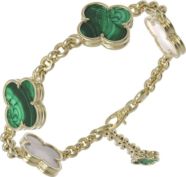 Браслет из лимонного золота c малахитом и перламутром