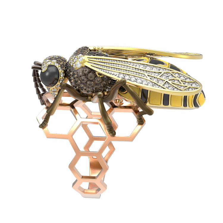 Кольцо из золота c эмалью и фианитом