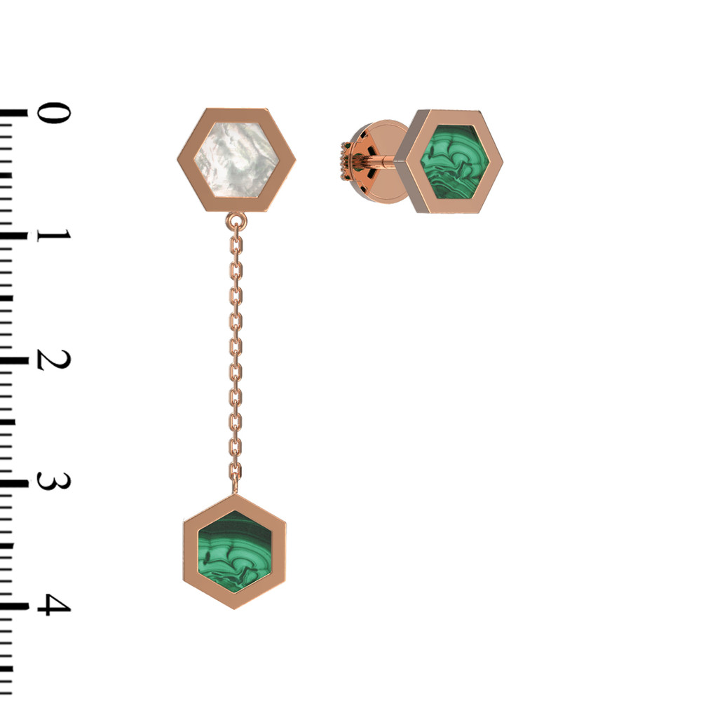 Серьги из золота c малахитом и перламутром