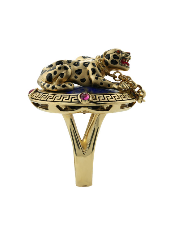 Кольцо из лимонного золота c эмалью, рубином и лазуритом