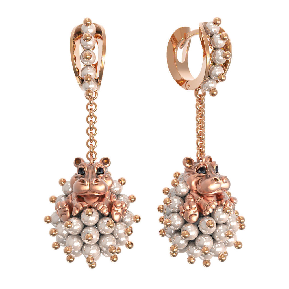 Серьги из золота c эмалью и жемчугом