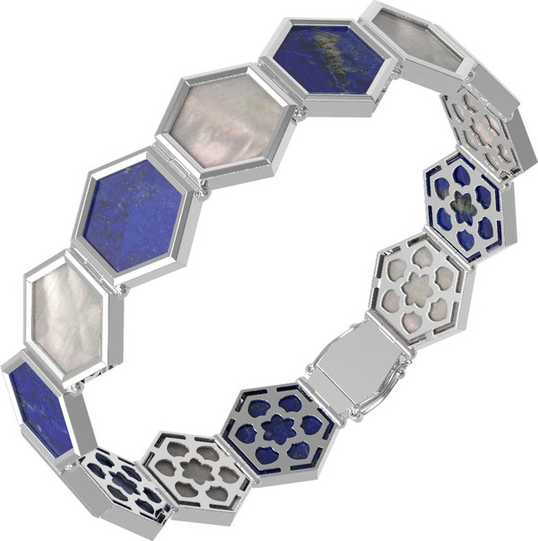 Браслет из белого золота c лазуритом и перламутром