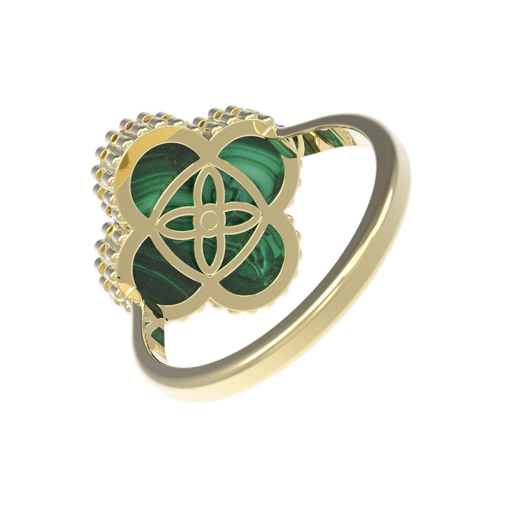Кольцо из лимонного золота c бриллиантами и малахитом