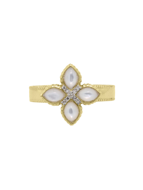 Кольцо из лимонного золота c бриллиантами и перламутром