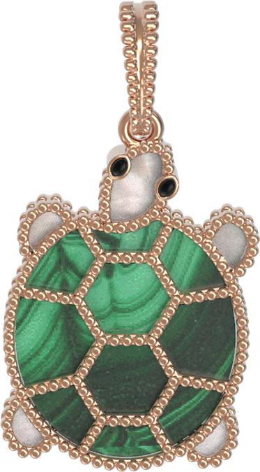 Подвеска из золота c эмалью, малахитом и перламутром