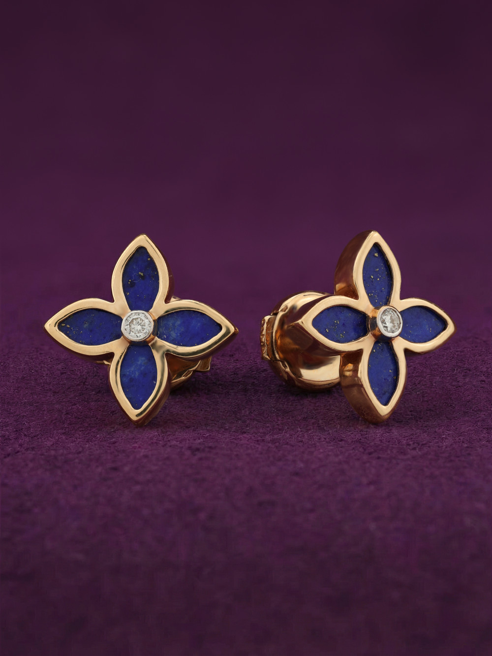 Серьги из золота c бриллиантами и лазуритом