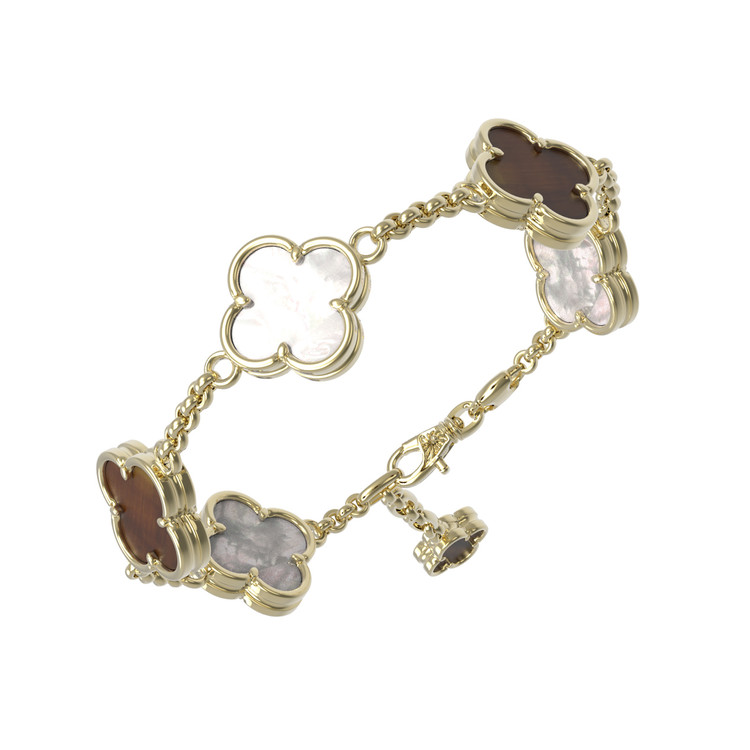 Браслет из лимонного золота c тигровым глазом и перламутром