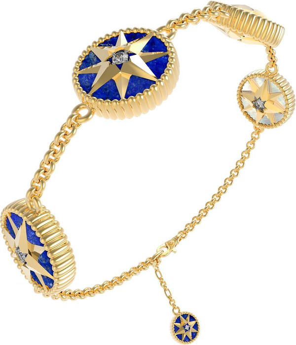 Браслет из лимонного золота c фианитом, лазуритом и перламутром