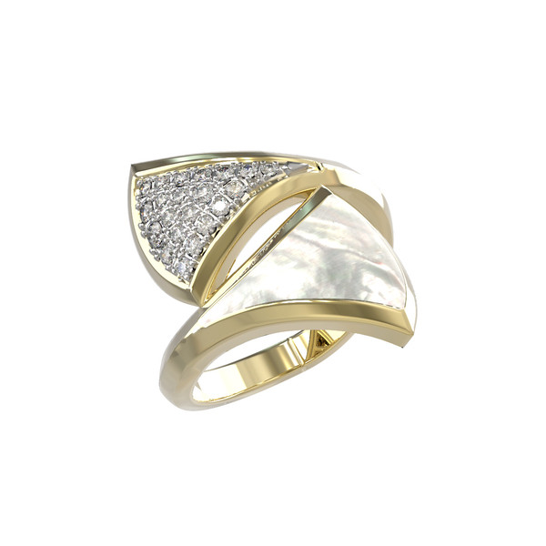 Кольцо из лимонного золота c бриллиантами и перламутром