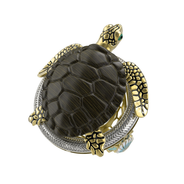 Кольцо из лимонного золота c эмаль и железным деревом