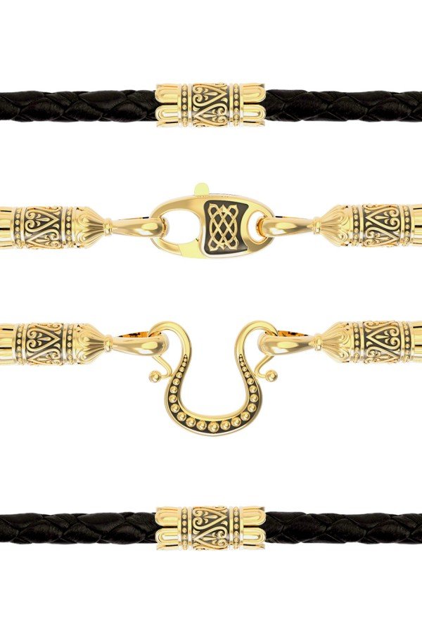 Шнурок кожаный из лимонного золота c кожаным шнурком