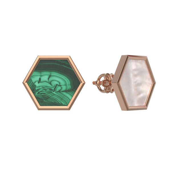 Серьги из золота c малахитом и перламутром