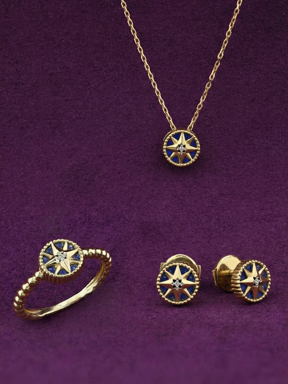 Кольцо из лимонного золота c бриллиантами и лазуритом