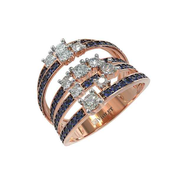 Кольцо из золота c бриллиантами и сапфиром