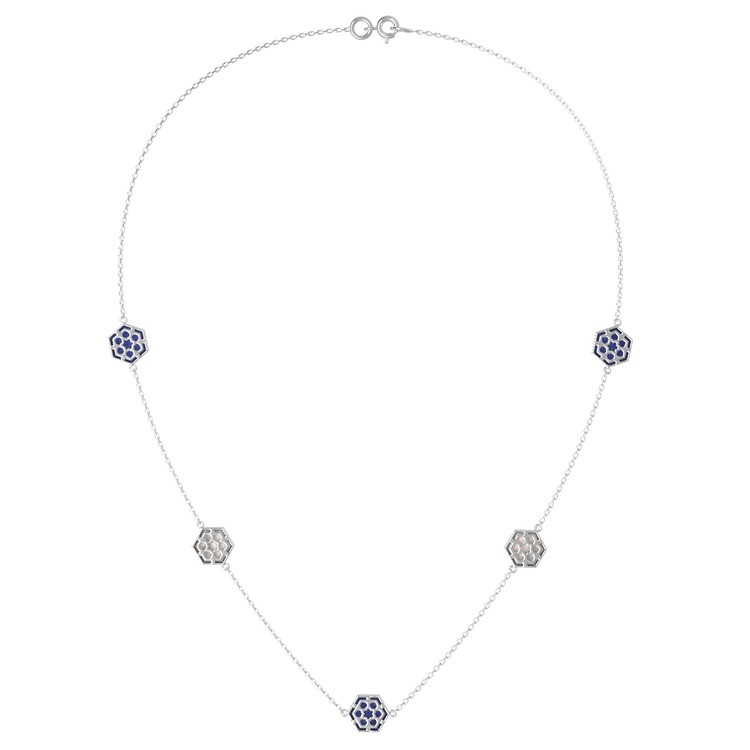 Колье из белого золота c лазуритом и перламутром